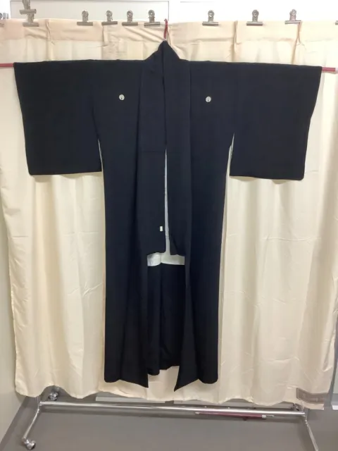 Japanese Vintage Kimono silk family crest Tomesode black length 59.0 inch used