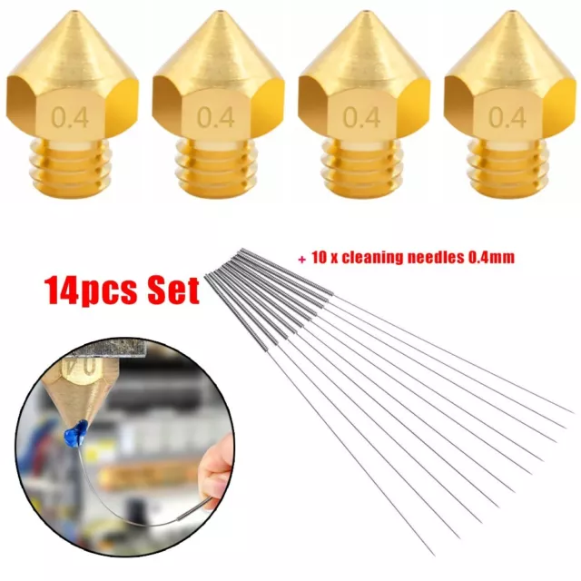 Upgrade Your For 3D Printer with 0 4mm Nozzles Set of 4 + 10 Cleaning Needles