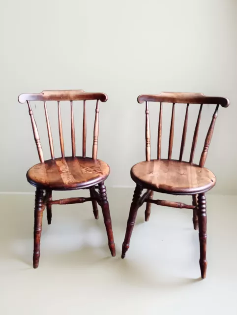 Pair Victorian 19th Century Elm Windsor Penny  Chairs Original Condition