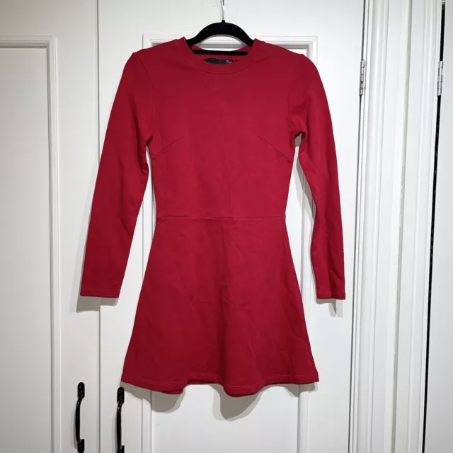 Zara Trf Red Long Sleeve Sweatshirt Skater Mini Dress Size Small