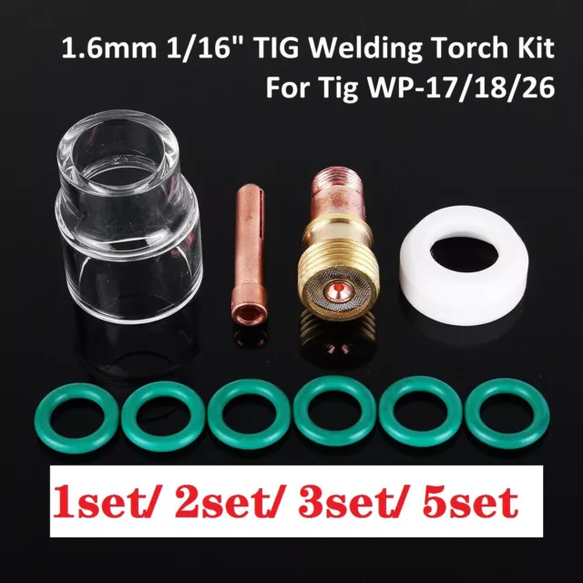 1.6mm 1/16 TIG Welding Torch Stubby Gas Lens #12 Pyrex Cup Kit For Tig WP-17/18