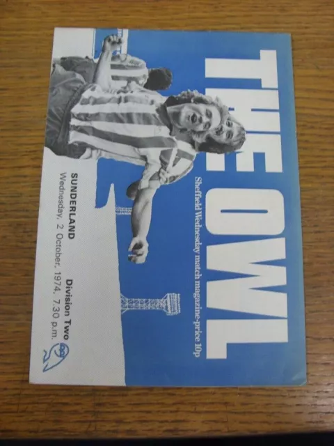 02/10/1974 Sheffield Wednesday v Sunderland  (very neat team changes). Free SHIP