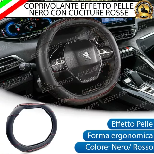 Coprivolante Cover Effetto Pelle Nero Cuciture Rosse Per Peugeot 208 Mk2 Ii