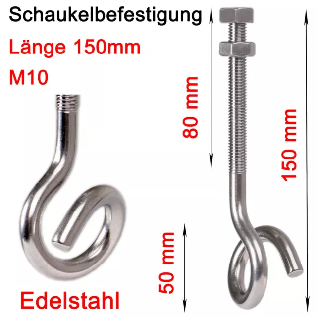 Schaukelhaken M10 aus Edelstahl A2 Länge 150mm mit Gewinde Schaukel Spiralhaken