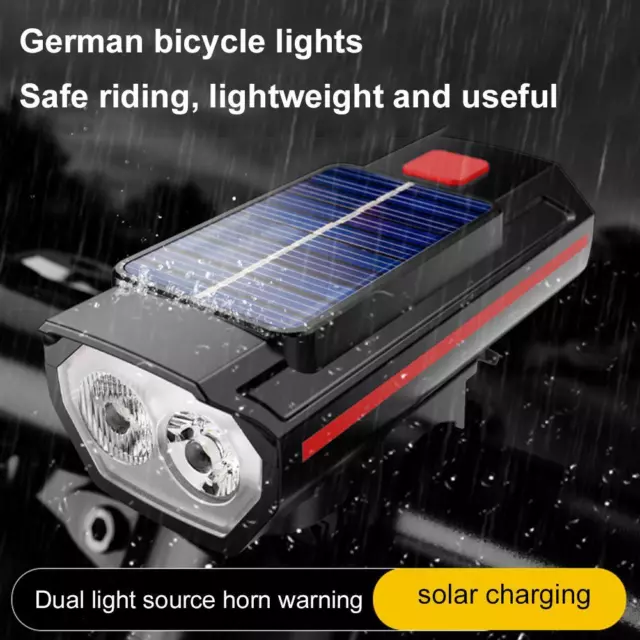 Solar Powered USB Rechargeable LED Bicycle Headlight Bike Head Light Lamp
