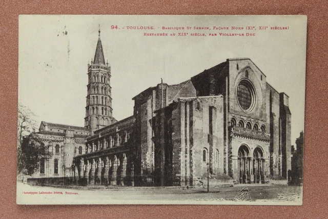 Old postcard sent Pologne LWOW 1927 TOULOUSE. Basilique St Sernin, Facade Nord