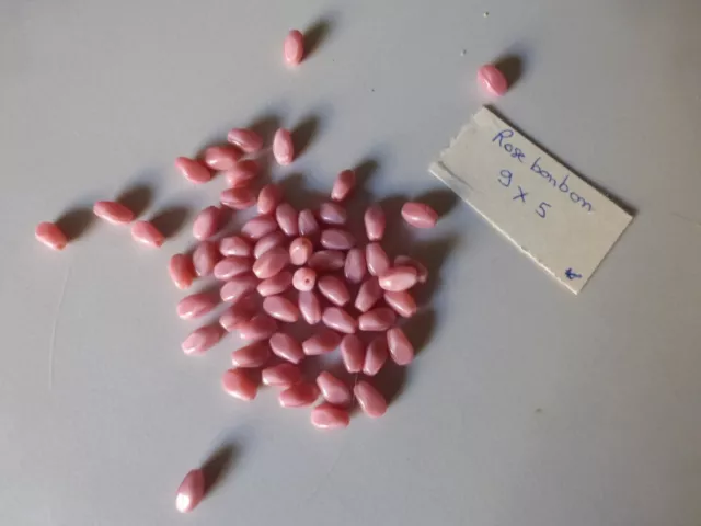 lot de  60 perle en verre anciennes  9 x 5 mm rose bonbon