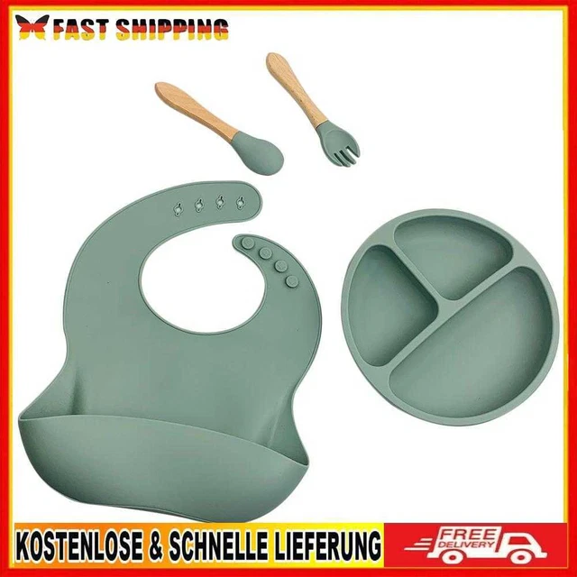 4x Silicone Food Plates Set Non Slip Baby Feeding Food Accessories (Olive Green)