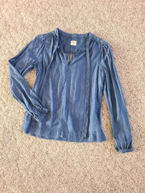 GAP Womens Indigo Denim Tie Neck Top Size Xs - Nwot