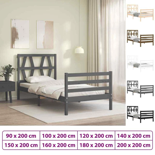 Estructura de cama con cabecero madera maciza gris 120x200 cm vidaXL