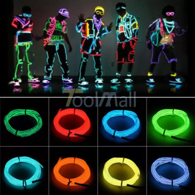 LED EL Wire Neon Glow String Strip Light Rope Controller Car Decor Dance Party