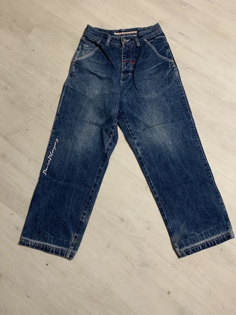 Pantaloni Pure Playaz Uomo Baggy Jeans Blu W30 L30 Vintage anni '90 Retro Hip Hop
