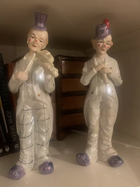 Vintage The Leonardo Collection clown Figurines Pair Porcelain