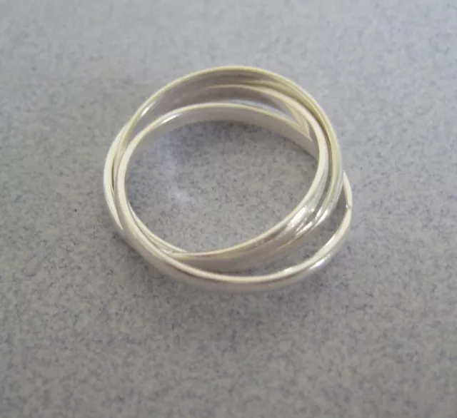 Mexican 925 Silver Taxco 3 Interlocking ETERNITY Shiny Wedding Ring Band Sizes 2