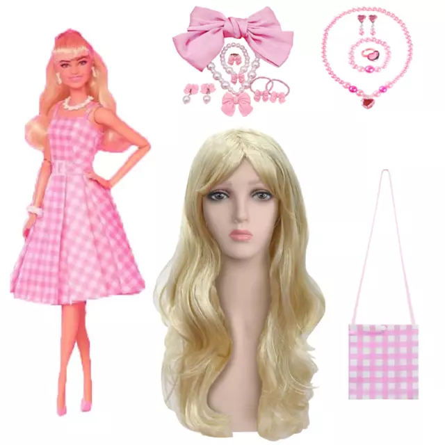 Kinder Mädchen Blonde Perücke Barbie Cosplay Party Fancy Kleid Karneval Kostüm