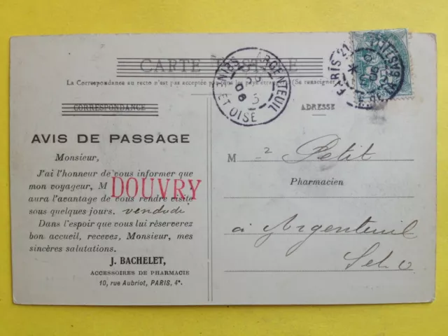 cpa  Carte Avis de Passage Mr PETIT PHARMACIEN à ARGENTEUIL En TARENTAISE