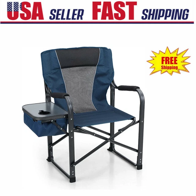OVERSIZED CAMPING FOLDING Director Chair Heavy Duty with Side Table Cup