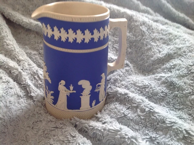 Large Copeland Late Spode jug classical figure cameo jasper ware blue and white