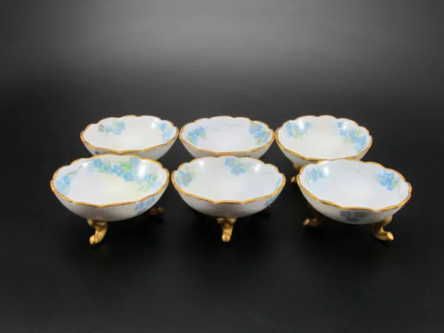 Uno Favorite OPEN SALT CELLARS DIPS Set of 6 Porcelain Blue Flowers Bavaria Vint