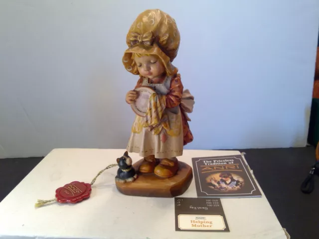 Sarah Kay Wood Carved ANRI Hand Painted Figurine - Helping Mother LE 1359 / 2000