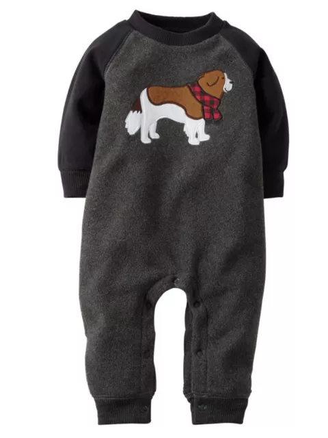 Carters Infant Boys Gray Raglan Fleece Puppy Dog Jumpsuit Coverall Outfit
