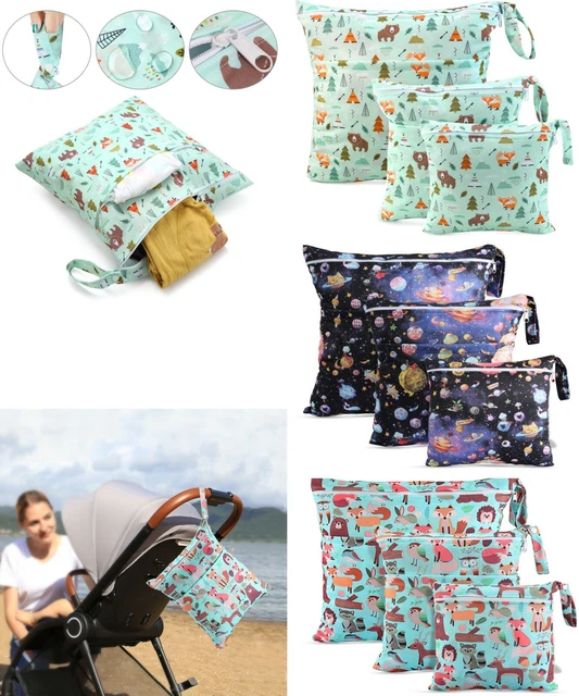 3pcs Cloth Diaper Wet Dry Bags Waterproof Reusable with Two Zippered Po