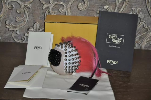 Authentic New Fendi Karlito Studded Charm For Handbag, Black/White/Beige/Pink