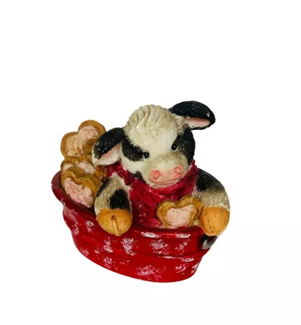 Marys Moo Moos Cow Figurine Enesco Anthropomorphic vtg In Love Cookie Basket red