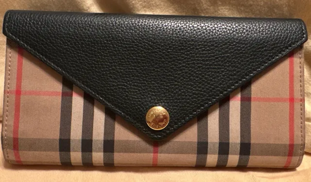 Authentic Burberry Hannah Leather & House Check Blue Wallet
