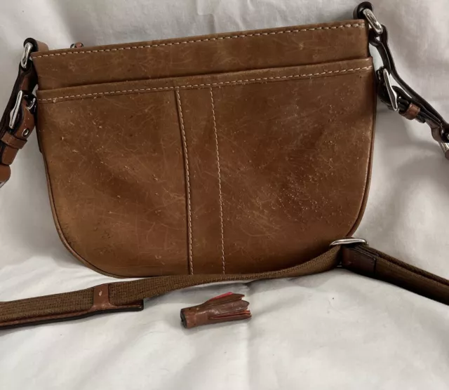 Vintage Coach Tanned Leather Purse Crossbody Shoulder Bag.