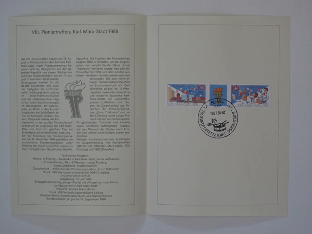 (88j16) DDR Erinnerungsblatt 1988 ESST Mi.Nr. 3181-3182 Pioniertreffen Chemnitz