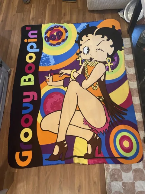 Vintage 2000s Betty Boop Groovy Boopin Felt Blanket 58.5 X 45