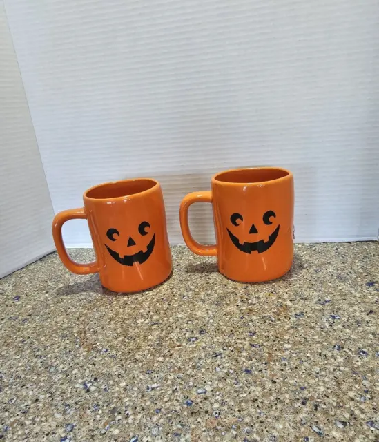 Rae Dunn New Halloween Trick Or Treat Jack O'Lantern Orange Mug Double Sided