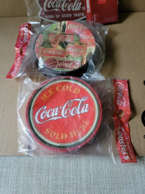 2 NEW PKs Coca-Cola COASTERS/1 Coca-Cola Wooden Magnet