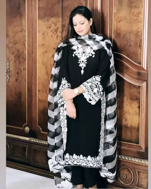 Pakistani Salwar Kameez Dupatta Designer Palazzo Kurta Dupatta Black Kurti Pent