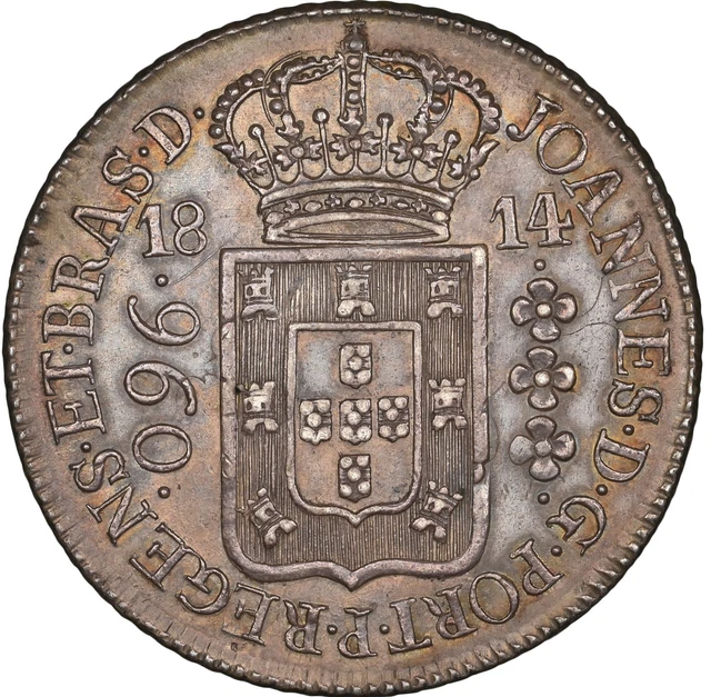 Brazil: João Prince Regent 960 Reis 1814-R NGC AU58, Rio de Janeiro, KM #307.3
