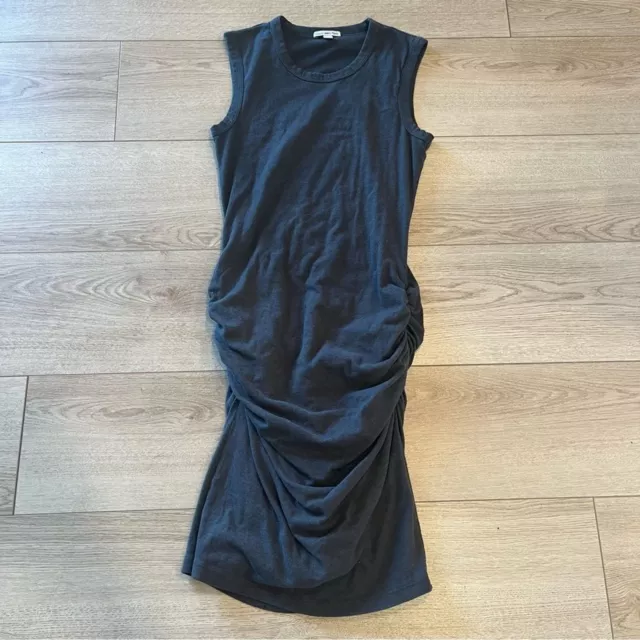 Standard James Perse Dark Gray Sleeveless Crewneck Ruched Bodycon Dress Size 2/M