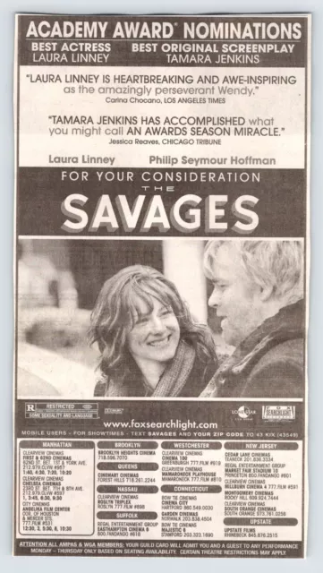 2008 PHILIP SEYMOUR HOFFMAN SAVAGES MOVIE AD 3.5"X7" Newspaper 2000's M505