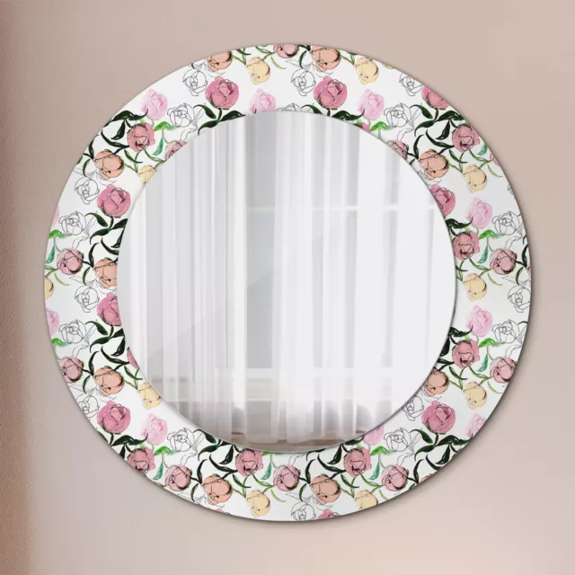 Miroir Décoratif Avec Cadre en Verre avec Motif Imprimé Bourgeons de pivoine