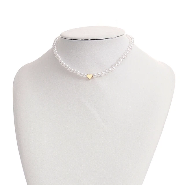 Collana Perle Imitazione Cuore Trendy Donna Perline Collana Clavicola Catena-xp