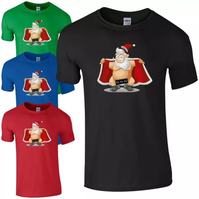 Naughty Santa Reveal Ho Ho Ho T-Shirt - Funny Rude Christmas Gift Joke Men Top