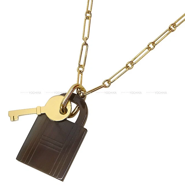 Hermes Cadena Keyamulet Padlock Gm Natural Buffalo Horn Gold Hardware Necklace