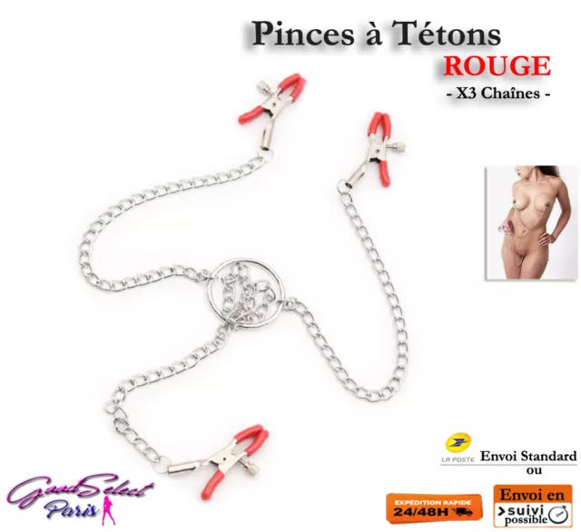 PINCES À TÉTONS x3 chaînes -ROUGE- Jeux Adulte Femme Sexy Érotique
