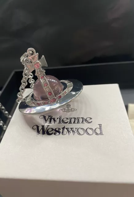 Vivienne Westwood Large Orb Pink And Silver Pendant Necklace With Full Packaging