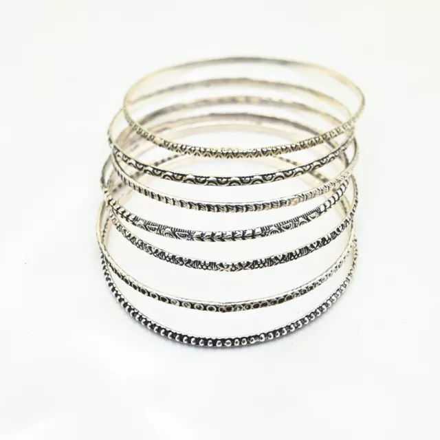 Handmade Solid 925 Sterling Silver Boho Statement Bangle Set of 7 Bangles ST73