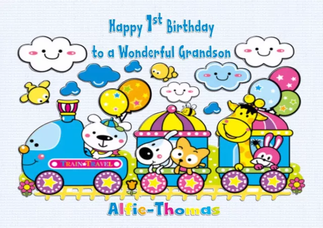 Personalised 1st 2nd 3rd Birthday Card Train Animals  son grandson  any age