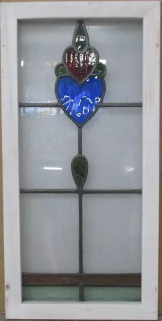 MIDSIZE OLD ENGLISH LEADED STAINED GLASS WINDOW Abstract Heart 14.25" x 28.75"