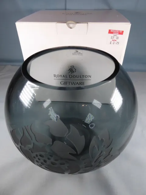 Royal Doulton-Large Bowl/Vase -Smokey colour -Thistle/flower motif-Lead Crystal?