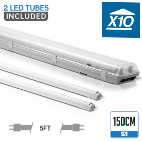 10 X 5FT IP65 Non corrosive Fluorescent Light Fittings T8 LED Tube Twin Batten