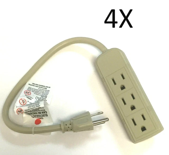 4X 1FT POWER Strip Grounded Power Extension Cord 3 Outlet 13A/125V